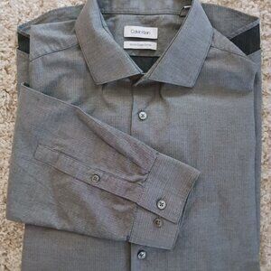 Calvin Klein Mens Long Sleeve Dress Shirt Formal Grey Size 34/35 XL Slim Fit